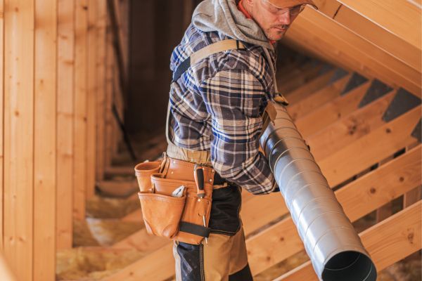 Roofer Installing Ventilation Pipe On Roof
